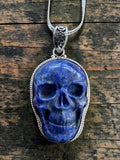 Skull Blue Lapis Solid 925 Sterling Silver Pendant with chain