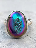 Titanium Aura Druzy Solid 925 Sterling Silver Ring 6
