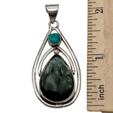 Seraphinite & Turquoise Solid 925 Sterling Silver Pendant