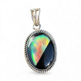 Aurora Opal & Black Onyx Solid 925 Sterling Silver Pendant