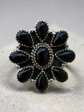 Flower Black Onyx Solid 925 Sterling Silver Ring ADJ