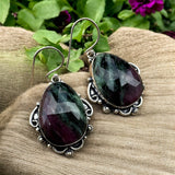 Faceted Ruby Zoisite Solid 925 Sterling Silver Earrings