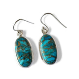 Kingman Blue Copper Turquoise Solid 925 Sterling Silver Earrings