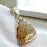 Gold Rutilated Quartz Solid 925 Sterling Silver Pendant