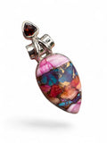 Kingman Pink Dahlia Turquoise & Garnet Solid 925 Sterling Silver Pendant (Copy 2)