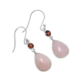 Pink Opal & Garnet Solid 925 Sterling Silver Earrings