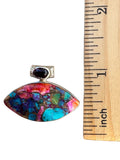 Kingman Pink Dahlia Turquoise & Garnet Solid 925 Sterling Silver Pendant