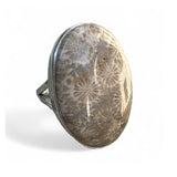 Fossilized Coral Solid 925 Sterling Silver Ring 7.5