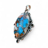 Kingman Turquoise & Spiny Oyster Solid 925 Sterling Silver Pendant