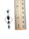 Garnet, Amethyst & Blue Topaz Solid 925 Sterling Silver Pendant