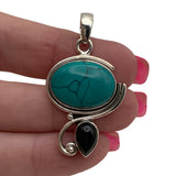 Turquoise & Black Onyx Solid 925 Sterling Silver Pendant