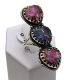 Triple HEART Kingman Pink Dahlia Turquoise Solid 925 Sterling Silver Ring
