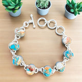 Kingman Turquoise & Spiny Oyster Solid 925 Sterling Silver Bracelet