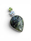 Star Galaxy Jasper & Peridot Solid 925 Sterling Silver Pendant