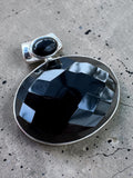 Faceted Black Onyx Solid 925 Sterling Silver Pendant