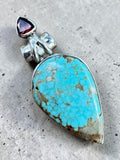 Turquoise & Garnet Solid 925 Sterling Silver Pendant