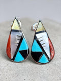 Zuni Inlay Solid 925 Sterling Silver Earrings