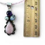 Pink Opal, Amethyst, Moonstone & Pearl Solid 925 Sterling Silver Pendant Necklace
