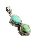 Double Sonoran Gold Turquoise Solid 925 Sterling Silver Pendant