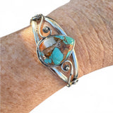 Kingman Turquoise & Spiny Oyster Solid 925 Sterling Silver Cuff Bracelet