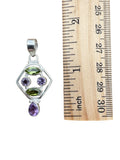 Peridot & Amethyst Solid 925 Sterling Silver Pendant