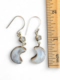 Rainbow Moonstone Moon/Star Solid 925 Sterling Silver Earrings