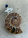 Ammonite & Onyx Solid 925 Sterling Silver Pendant