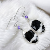 White Buffalo and Amethyst Solid 925 Sterling Silver Earrings
