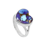 HEART Purple Dahlia Turquoise Solid 925 Sterling Silver Ring 8