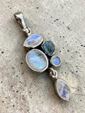Rainbow Moonstone & Apatite Solid 925 Sterling Silver Pendant