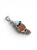 Carnelian, Pearl & Garnet Solid 925 Sterling Silver Pendant