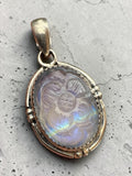 Carved Rainbow Moonstone Solid 925 Sterling Silver Pendant