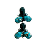 Kingman Blue Turquoise & Black Onyx Solid 925 Sterling Silver Earrings