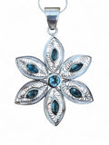 Flower Blue Topaz Solid 925 Sterling Silver Pendant with 18 inch chain necklace