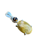 Gold Rutilated Quartz & Tiger Eye Solid 925 Sterling Silver Pendant