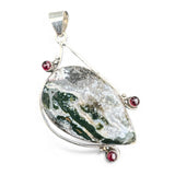 Ocean Jasper & Garnet Solid 925 Sterling Silver Pendant