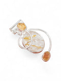 Gold Rutilated Quartz & Citrine Solid 925 Sterling Silver Pendant