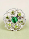 Malachite & Peridot Solid 925 Sterling Silver Ring 7.5
