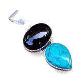 Black Onyx & Turquoise Solid 925 Sterling Silver Pendant