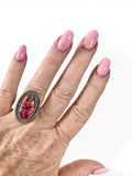 Kingman Pink Dahlia Turquoise Solid 925 Sterling Silver Ring 7