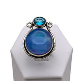 Aurora Opal & Blue Quartz Solid 925 Sterling Silver Ring