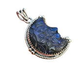 MOON Carved Labradorite Solid 925 Sterling Silver Pendant