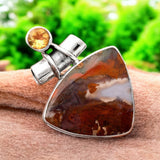 Cady Mountain Agate & Citrine Solid 925 Sterling Silver Pendant
