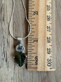 Carved Moldavite & Rainbow Moonstone Solid 925 Sterling Silver Pendant with chain