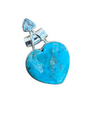 Arizona Turquoise Heart & Blue Topaz Solid 925 Sterling Silver Pendant