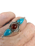Baltic Amber & Kingman Turquoise Solid 925 Sterling Silver Ring 7