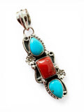 Kingman Turquoise & Italian Coral Solid 925 Sterling Silver Pendant