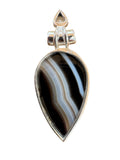 Black striped Agate & Blue Topaz Solid 925 Sterling Silver Pendant
