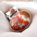 Red Moss Agate & Garnet Solid 925 Sterling Silver Pendant