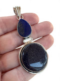 Blue Sandstone & Lapis Silver Overlay Pendant